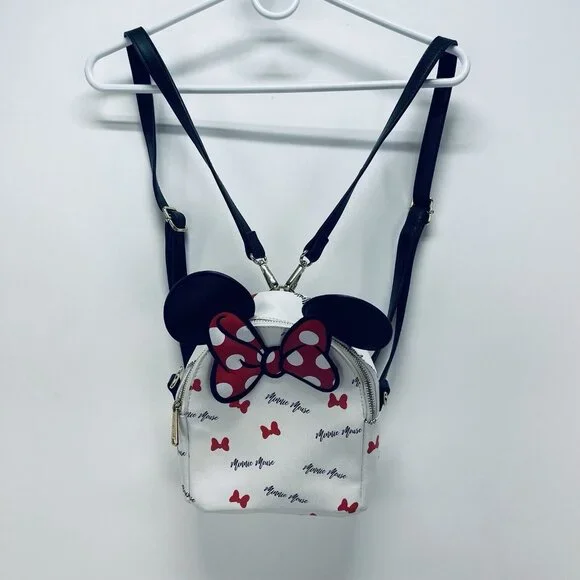 Loungefly Disney Mini Purse/Bag Pack Minnie Mouse Signature Ears White Stripped - Picture 12 of 12